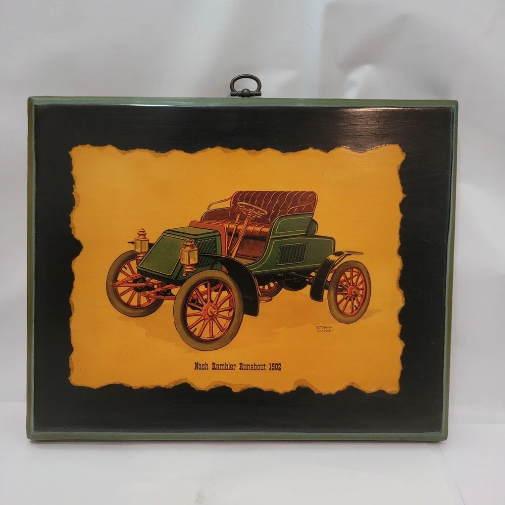 Frederick Elmiger Vintage Wall Art 1902 Nash Rambler Runabout Wood Plaque